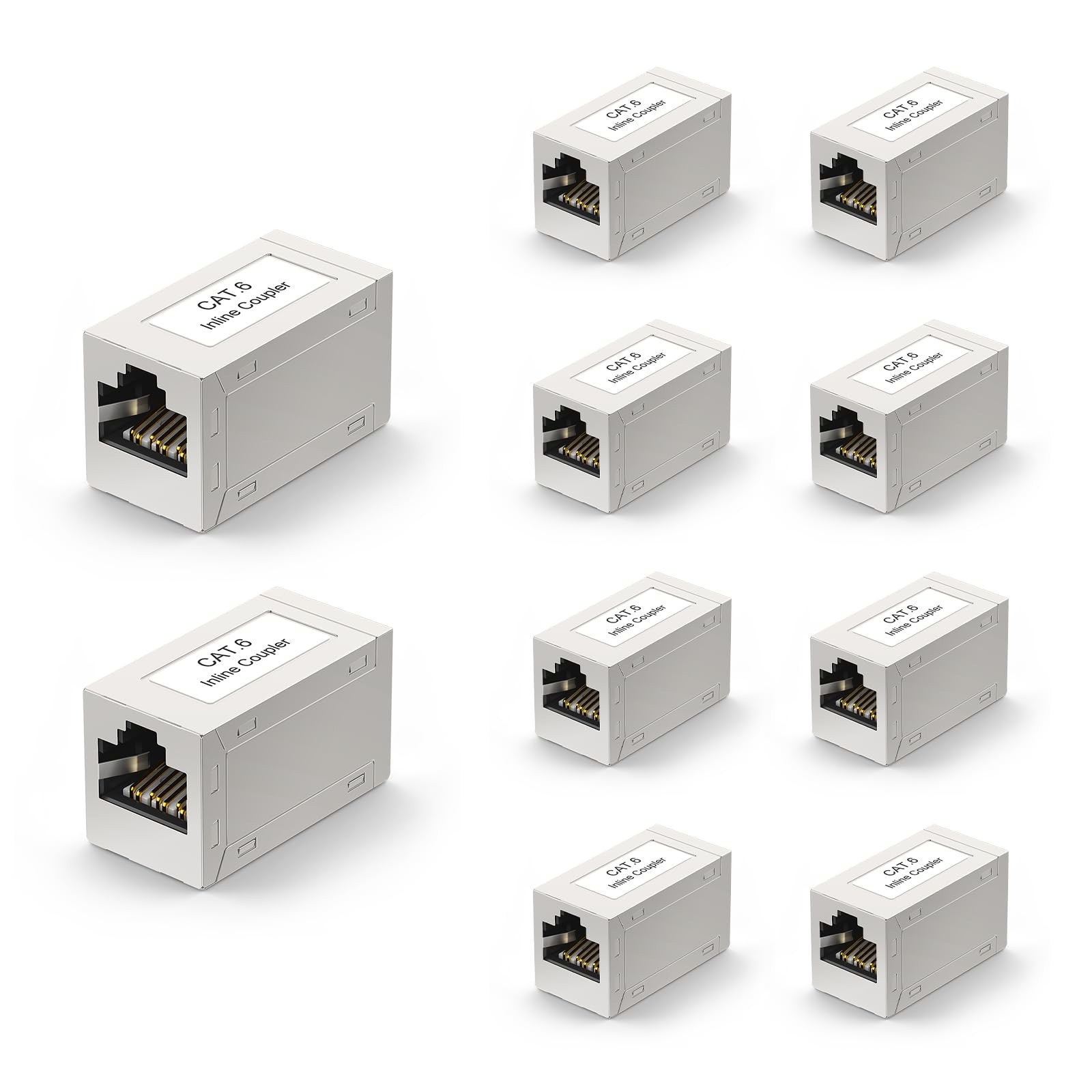 VCELINK Cat6 Coupler Shielded, Ethernet Cable Extender PoE, Small, silver