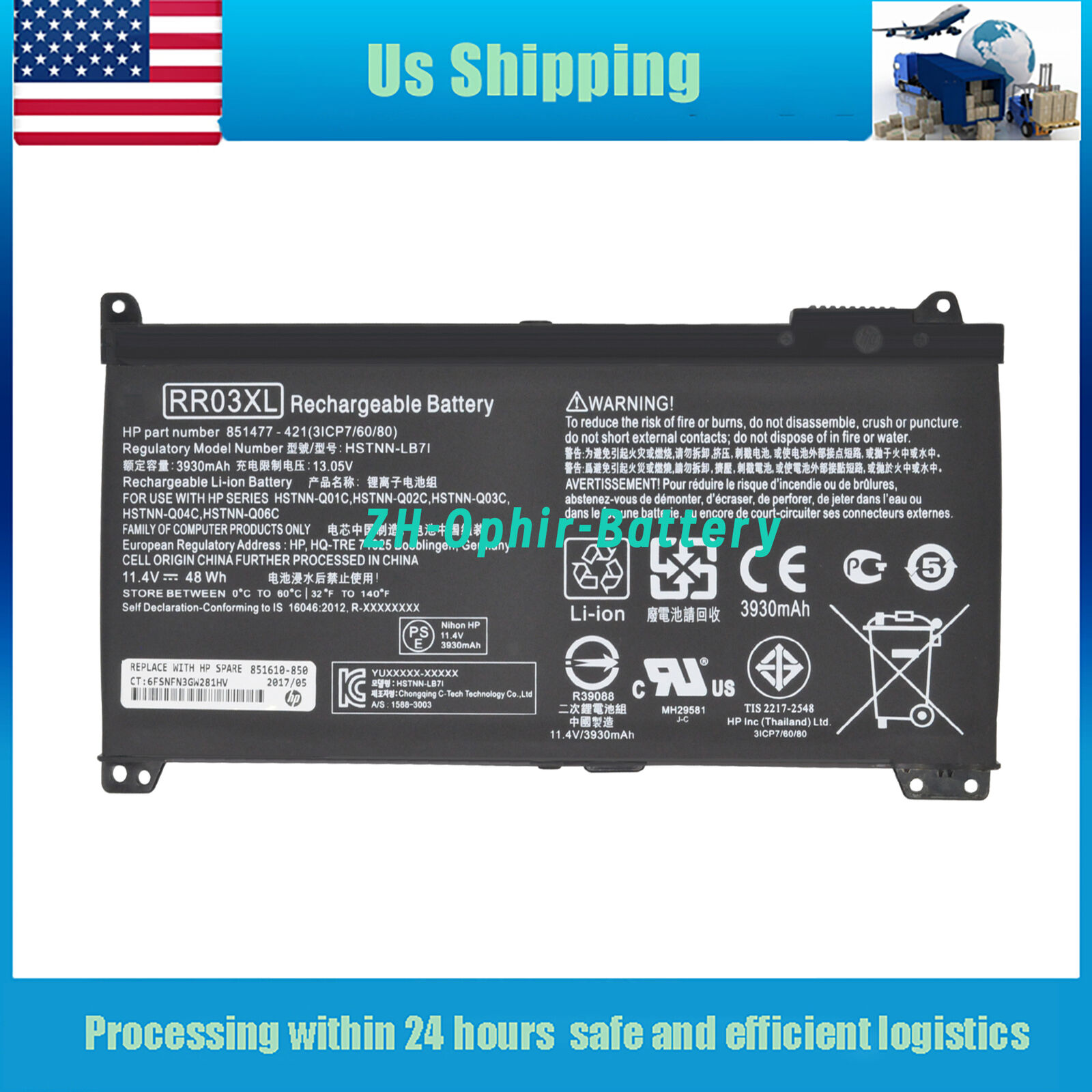 New RR03XL Battery For HP ProBook 430 440 450 470 G5 851610-850 851477-832 48Wh