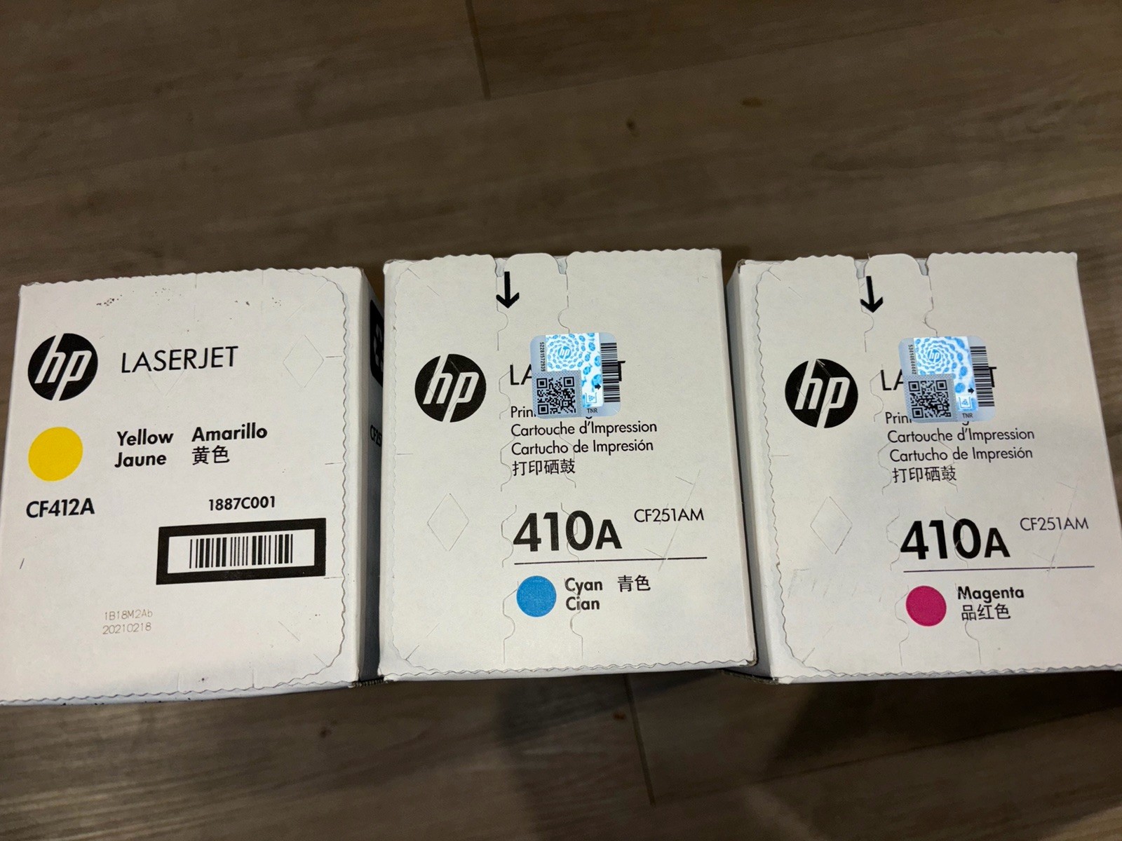 Authentic HP LaserJet 410A Ink Toner Cartridge Set Cyan Magenta Yellow open