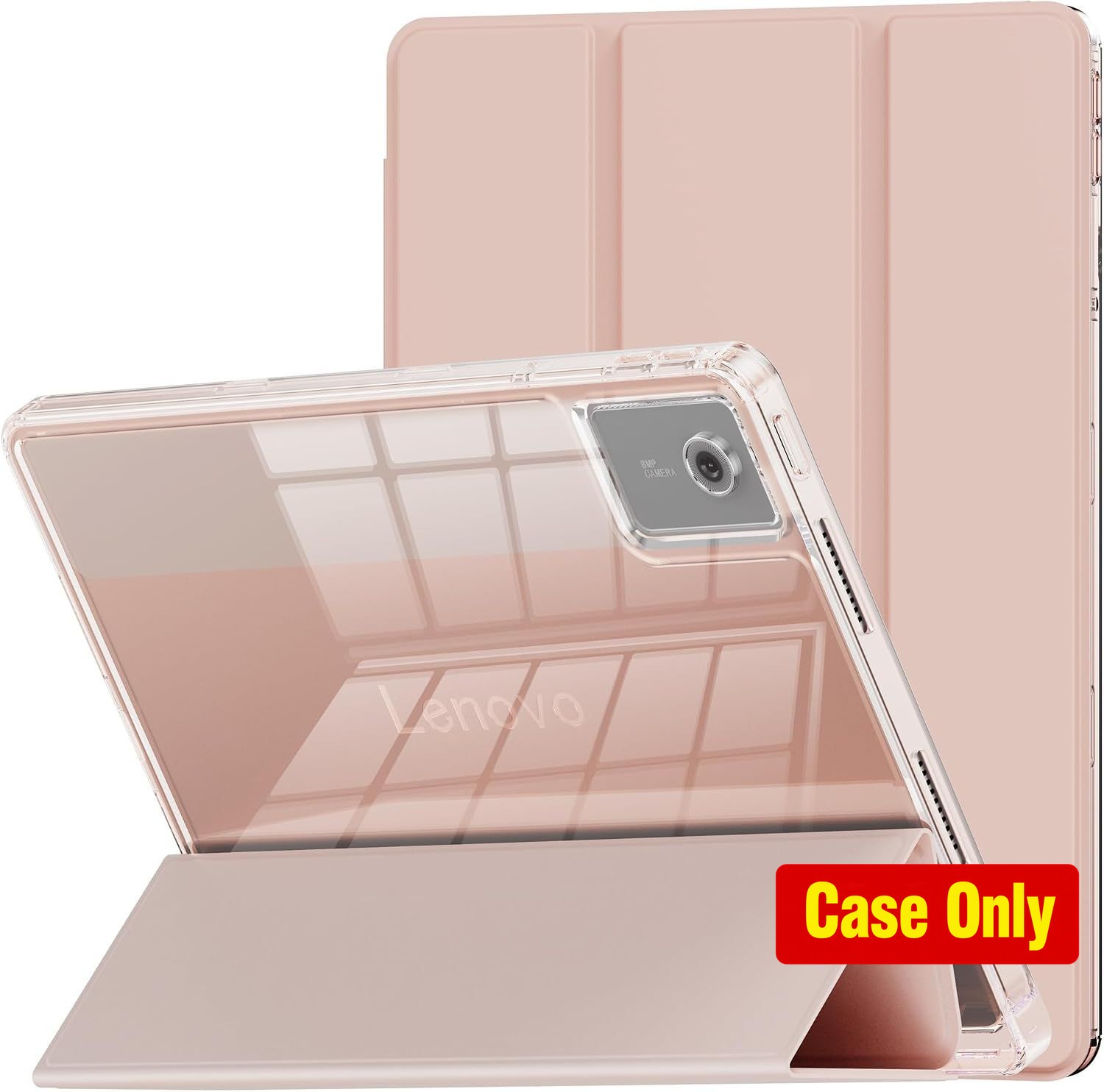 Slim Case for Idea Tab 11" 2025, Crystal Clear, Lightweight, Stand, Rose Gold