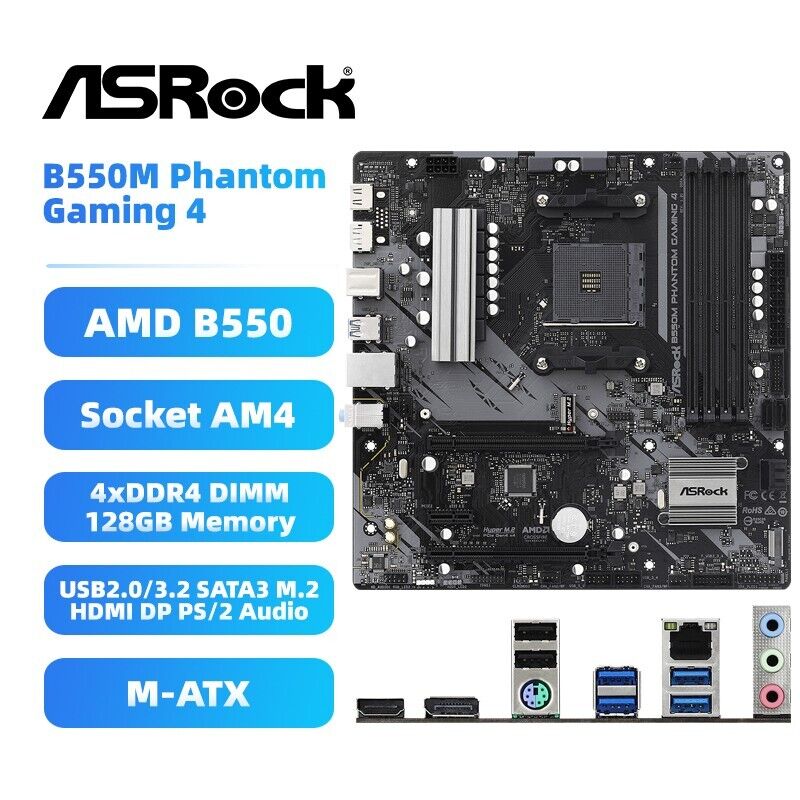 ASRock B550M PHANTOM GAMING 4 Motherboard mATX AMD B550 AM4 DDR4 SATA3 HDMI M.2