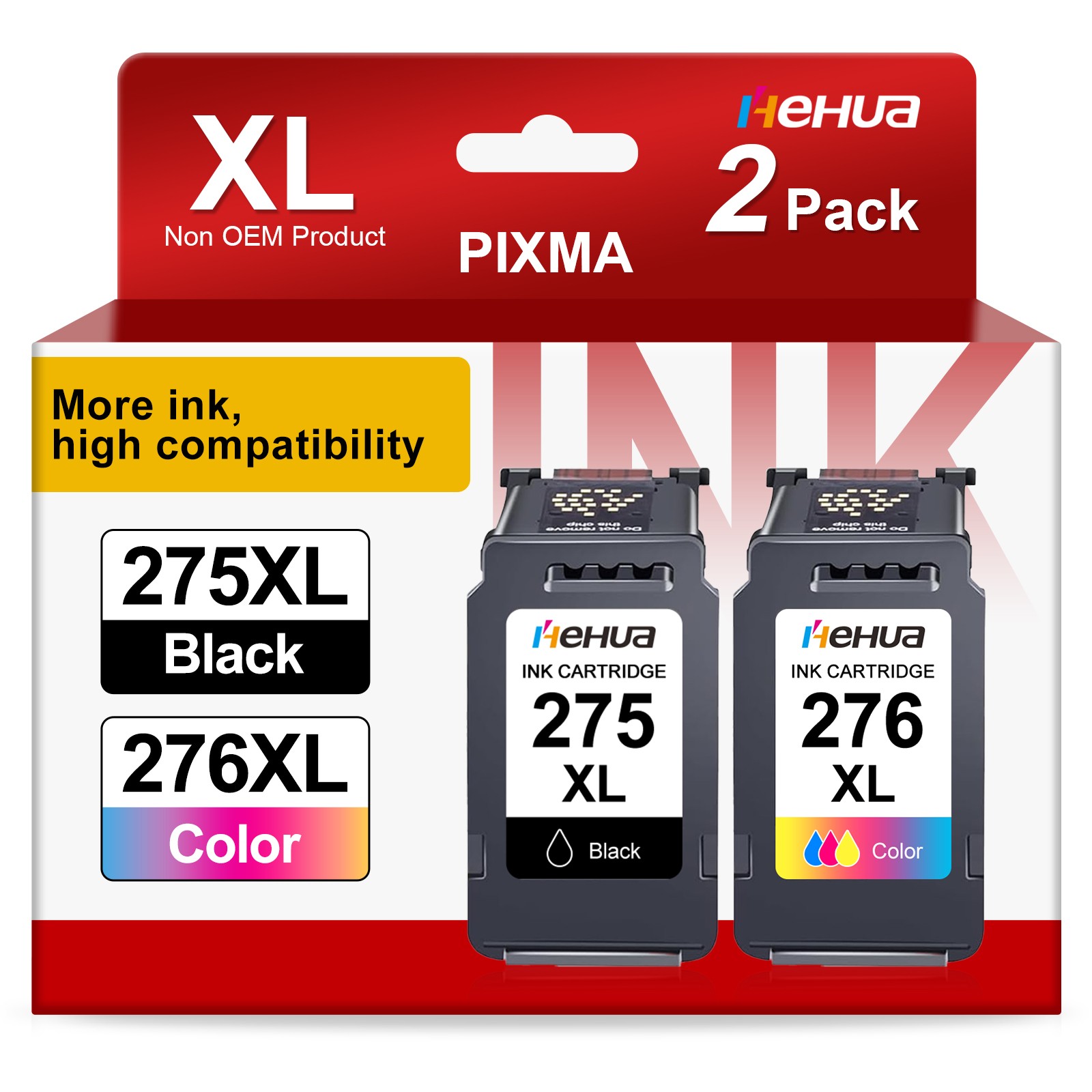 2 Pack PG-275XL CL-276XL Ink Cartridges For Canon PIXMA TS3522 TS3722 TR4722