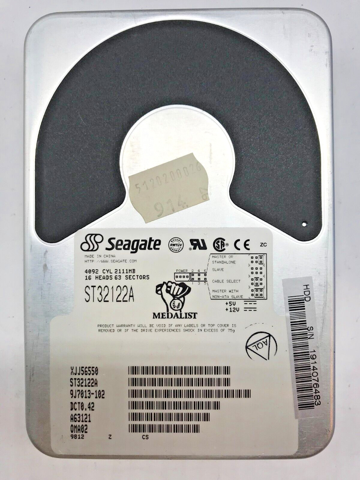 2.1GB IDE HARD DRIVE SEAGATE ST32122A 2111MB 3.5" #FP3798