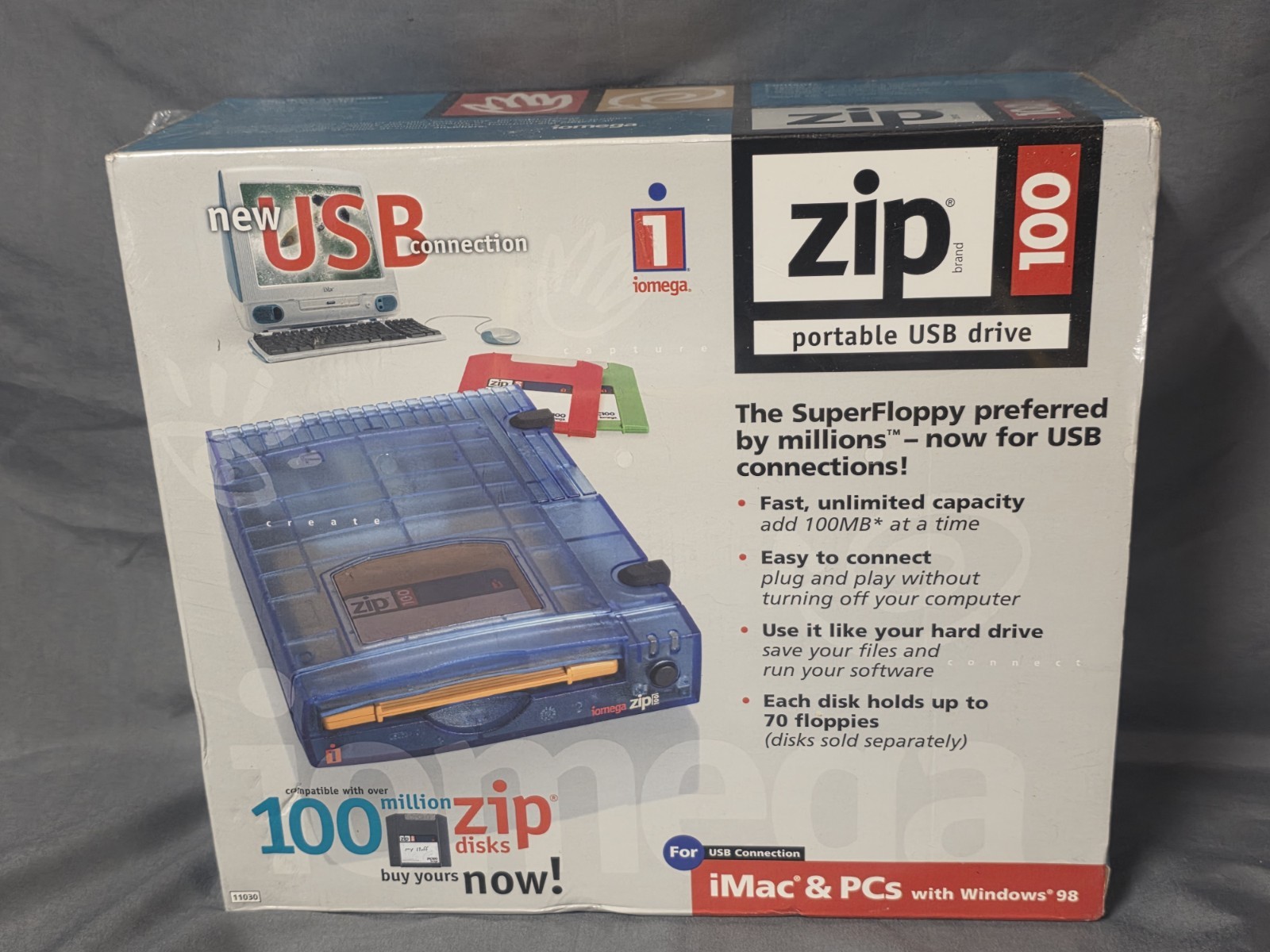 Iomega Zip 100 Portable USB Drive, MAC & PC New Factory Sealed Rare Excellen Box