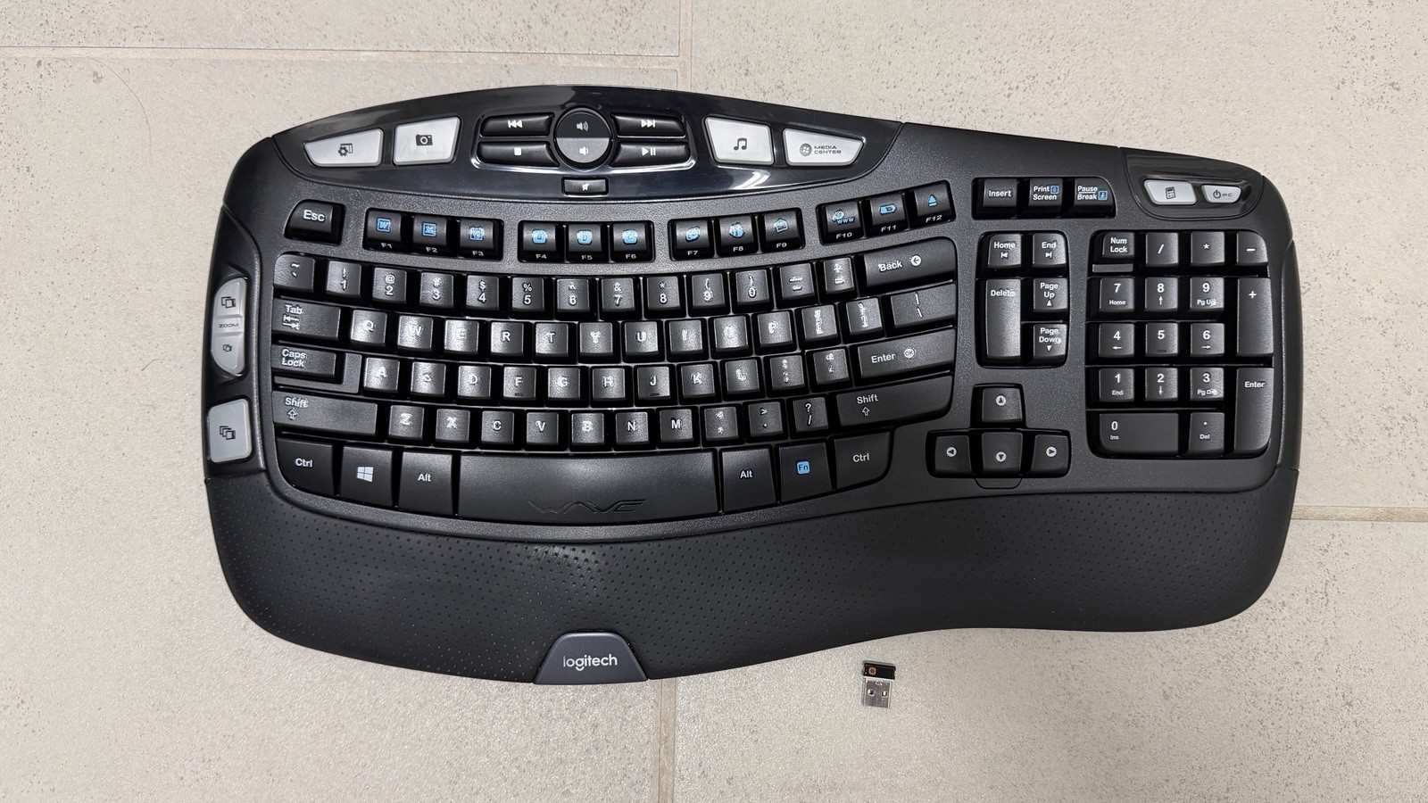 Logitech K350 Wireless Wave Ergonomic Keyboard + USB Unifying Receiver Dongle