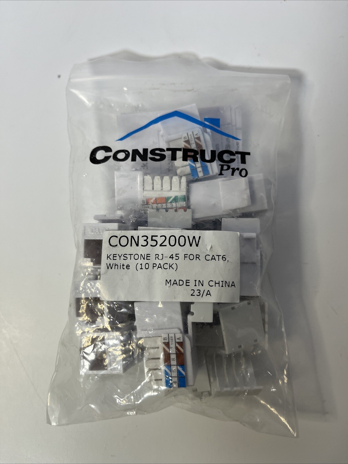 Construct Pro RJ45 Cat6 Keystone Jack (10-Pack, White)