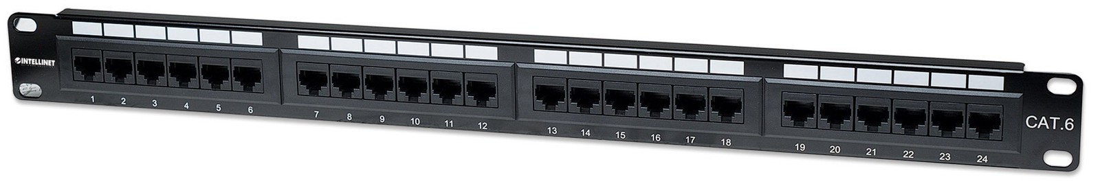 Intellinet Patch Panel, Cat6, UTP, 24-Port, 1U, Black Black UTP, 24-Port, 1U Cat