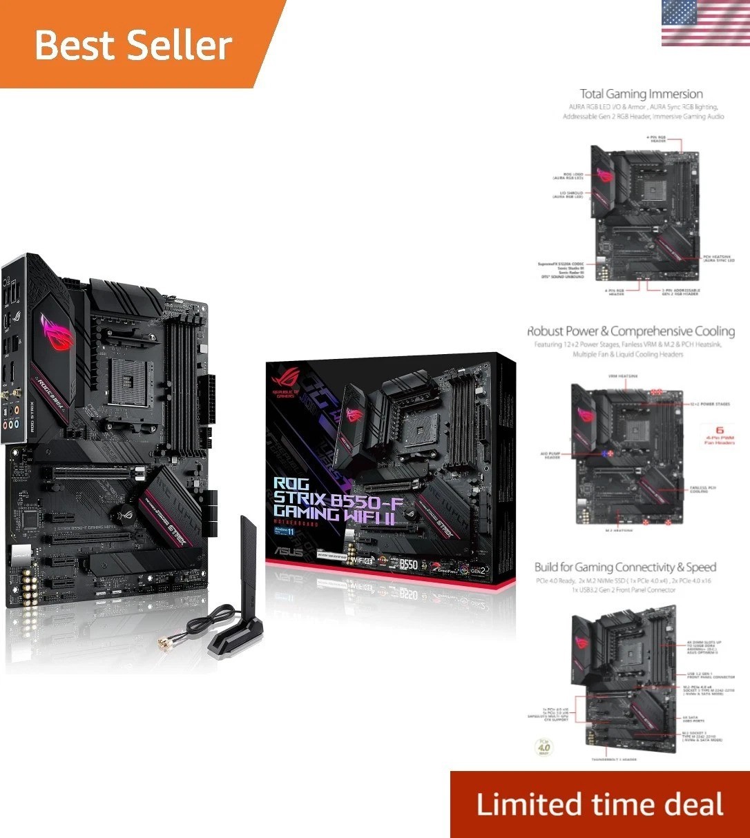 ROG Strix B550-F Gaming WiFi II AMD AM4 3rd Gen Ryzen ATX Gaming Motherboard ...