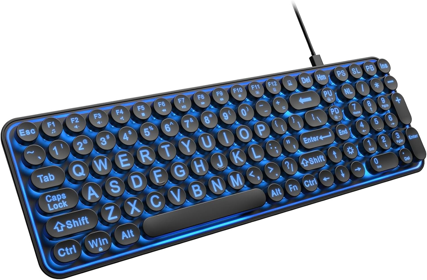 Large Print USB Keyboard with 7-Color Backlight and Retro Round Keys