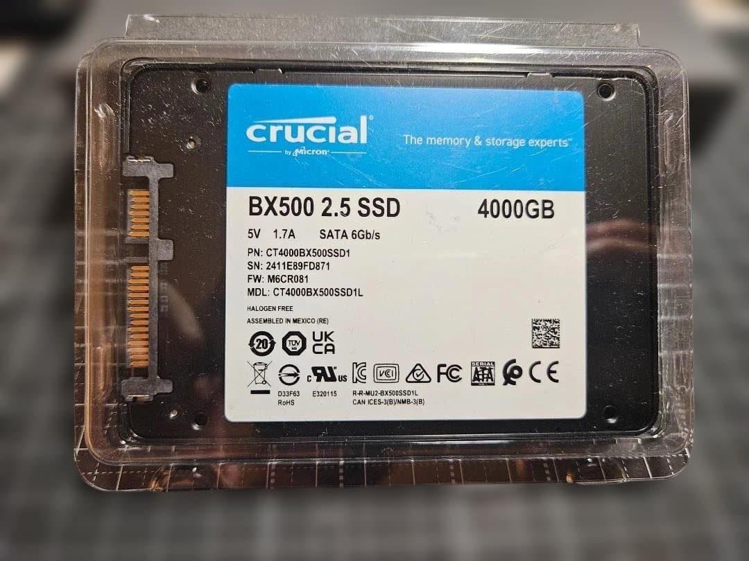 Crucial BX500 4TB 2.5 Inch SATA 6Gb/s Internal SSD CT4000BX500SSD1 Unused