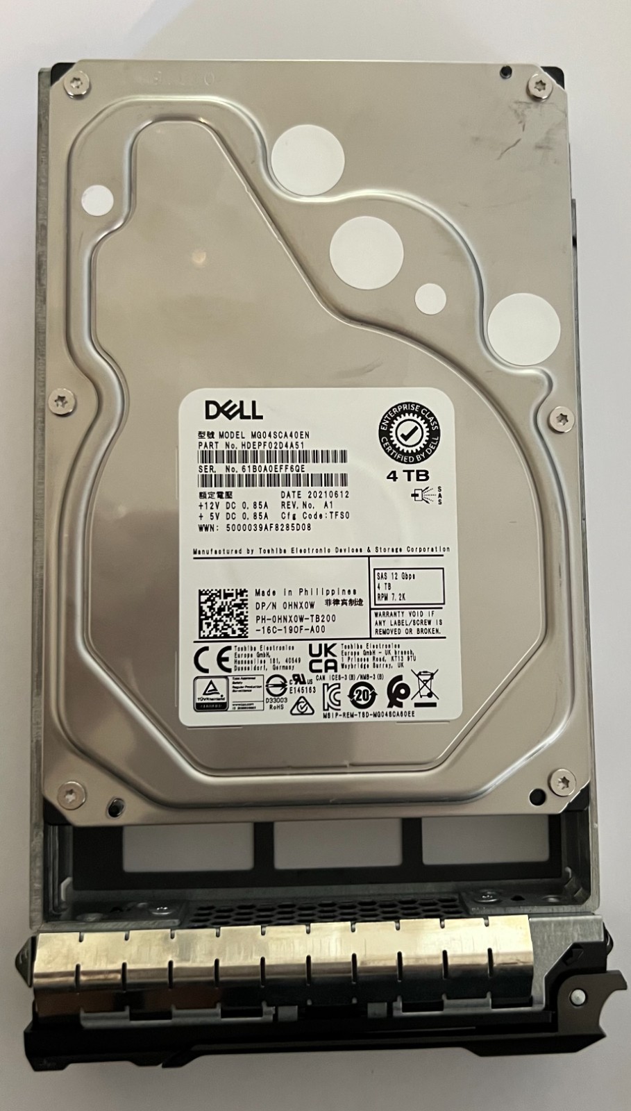 HNX0W DELL TOSHIBA 4TB 7.2K 3.5" 12GBPS NL SAS HDD MG04SCA40EN 0HNX0W