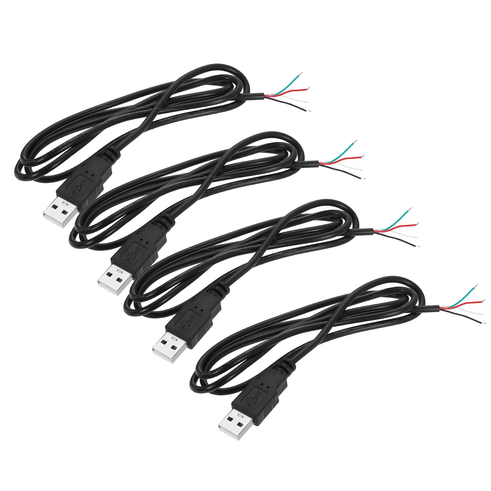 Micro USB Male to 4Pin Bare Wire 28AWG 39", 4Pcs Open End Pigtail Power Cable