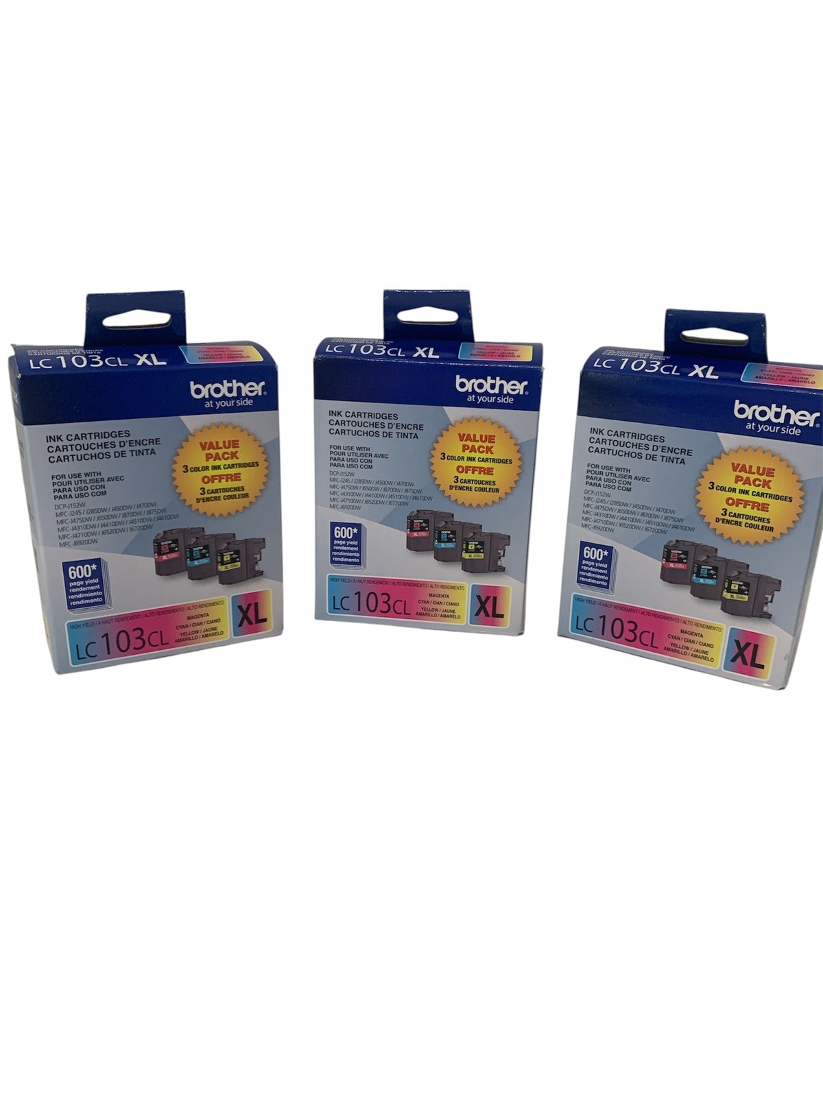 Qty 3 NEW Brother LC103CL XL 3-Pack Ink Cartridges Cyan Magenta Yellow Exp 07/27