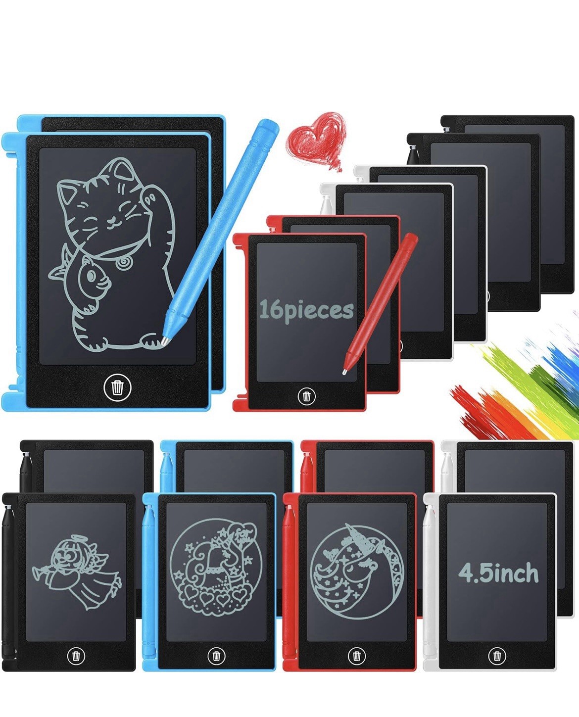 12 Party Favors 4.5 Inch Lcd Mini kids Writing tablets Multi colored Art board