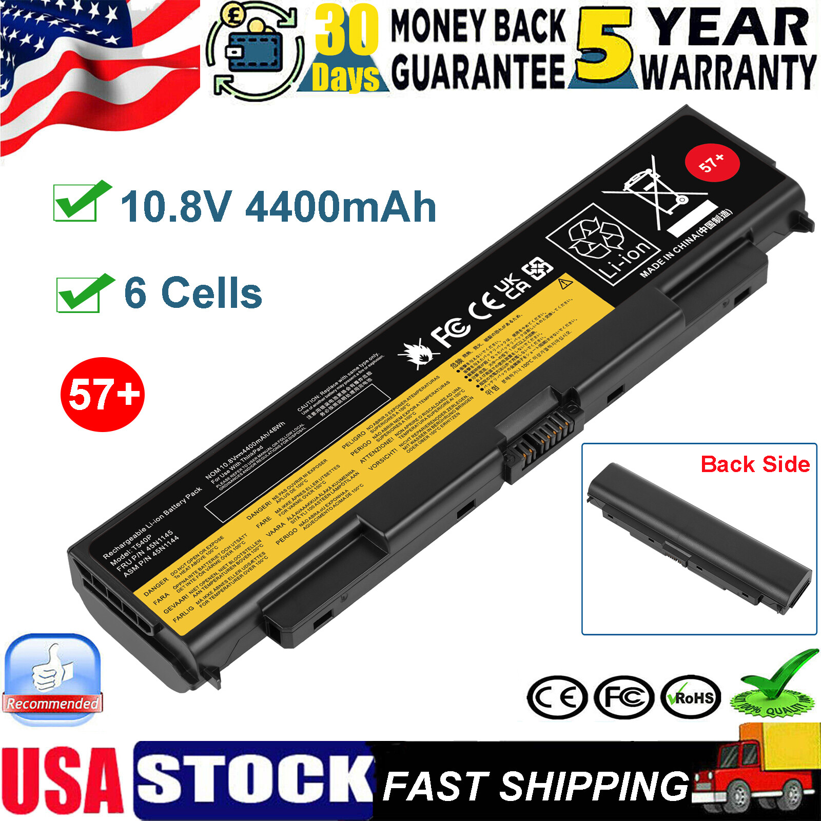 6 Cells Battery for Lenovo ThinkPad T440P T540P L440 L540 W540 W541 0C52864 FAST