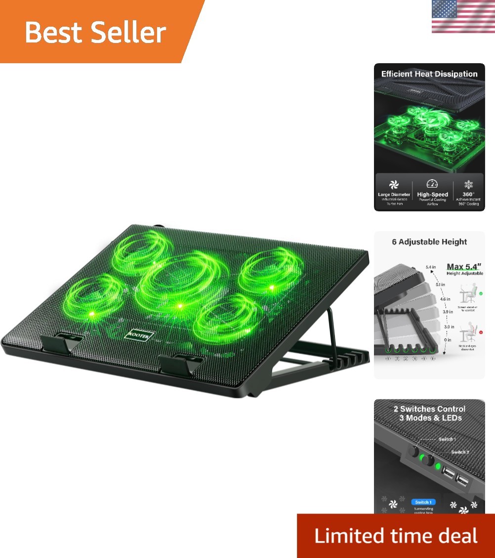 Versatile Laptop Cooling Pad with 5 Fans & Dual USB Hubs for Ultimate Comfort
