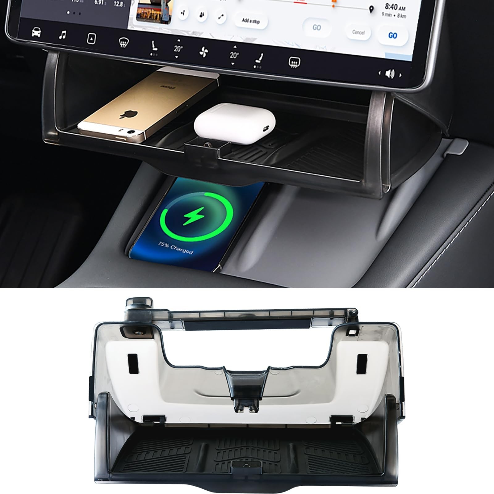 Tesla Hidden Under Screen Storage Box [One-tap Open & Smooth Damping Slides] ...