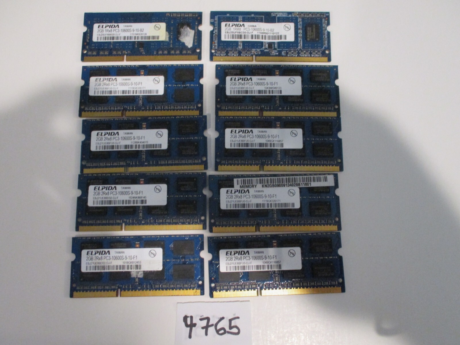 Elpida 10x2Gb=20Gb PC3-10600 1333Mhz DDR3 SODIMM Laptop Memory RAM (4765)