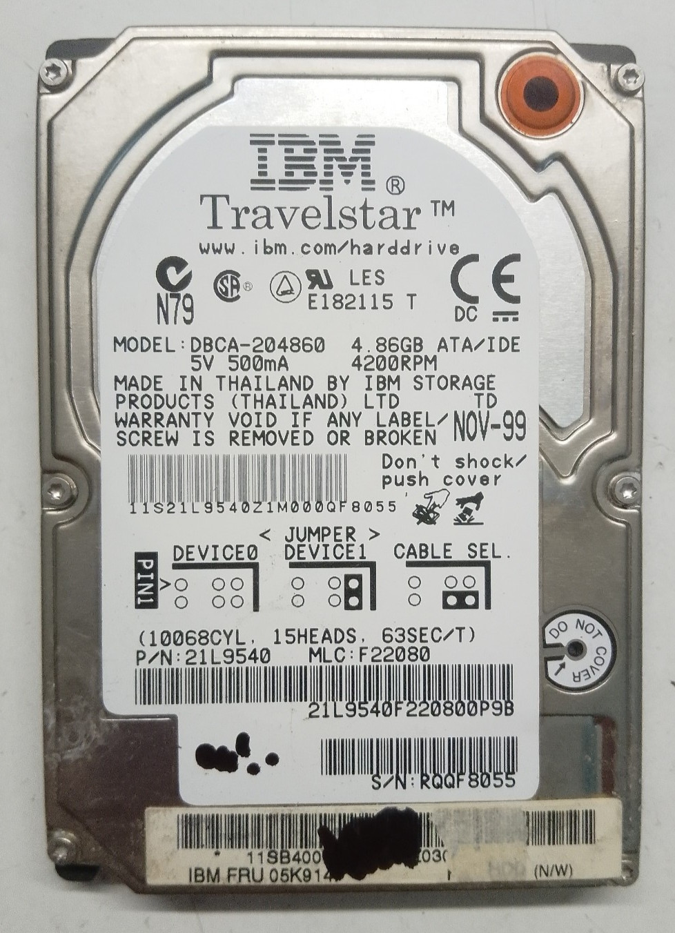 IBM Travelstar 4.86gb DBCA-204860 36H4834 05K9141 21L9540 Hard Drive 2.5 IDE PATA