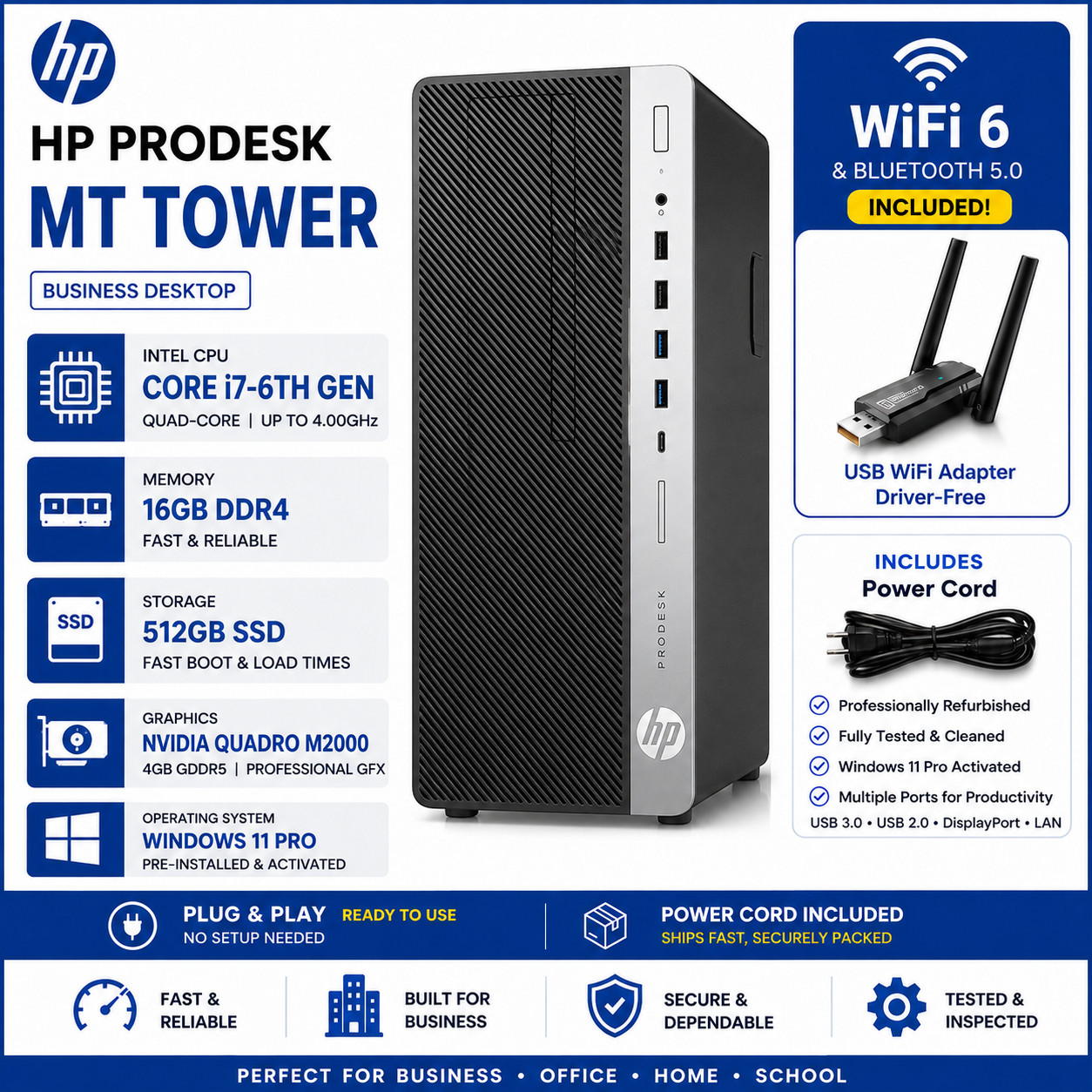 HP Gaming PC Desktop i7 4.0GHz 16GB DDR4 RAM 512GB SSD 4GB GPU 4Display Win11
