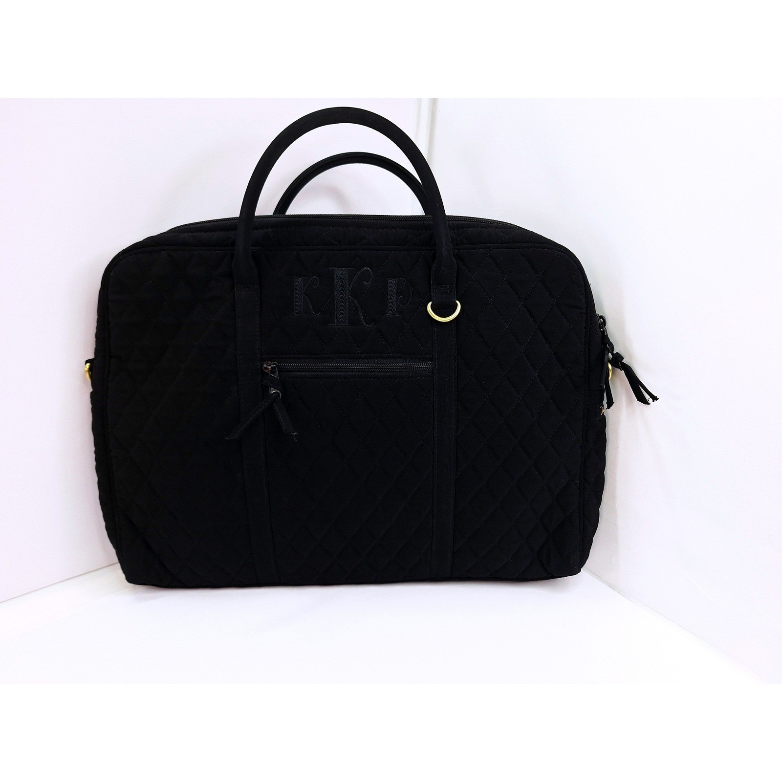 Vera Bradley Black Quilted Laptop Bag Commuter Briefcase Cottagecore Monogram