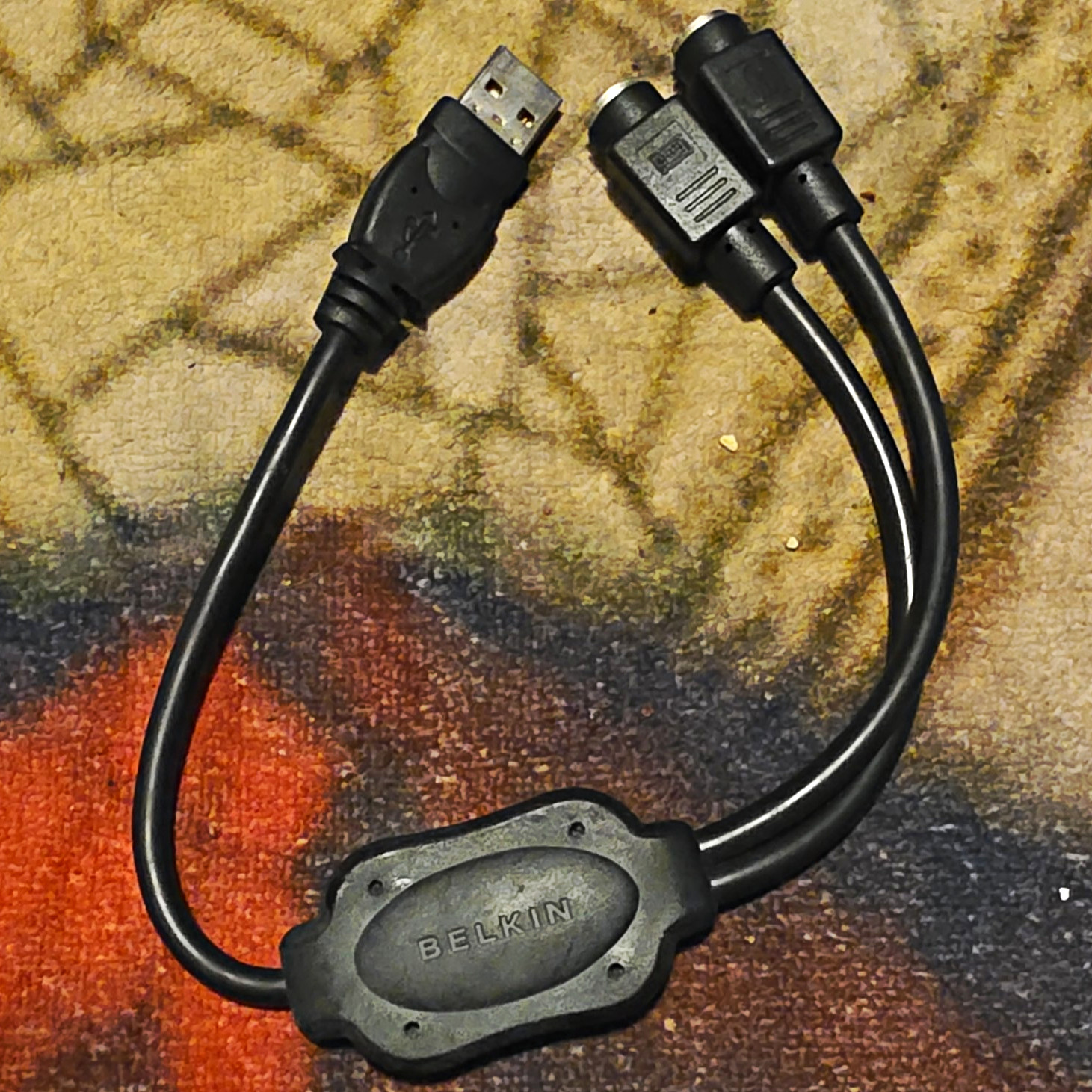 Belkin F5U119-E USB-A Male to Dual PS/2 Female Adapter Cable 6in Black