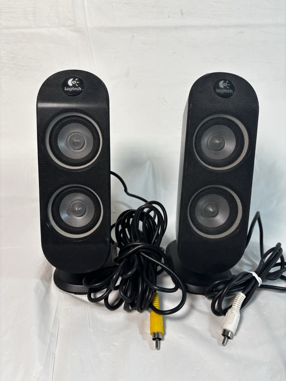Logitech X-530 5.1 Rear Right & Left Speakers White & Yellow Cords TESTED