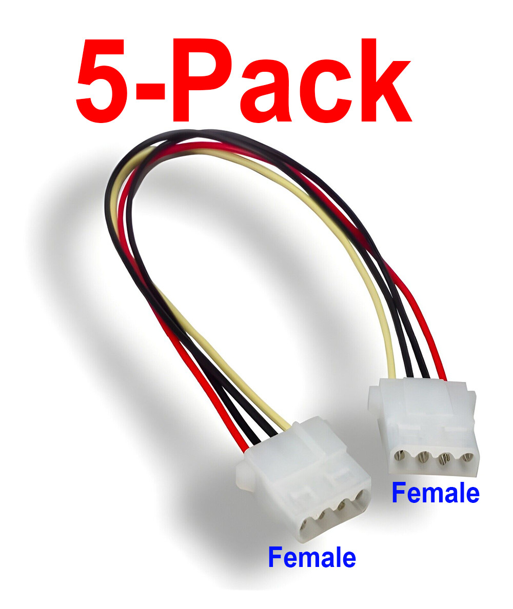 12inch 4 Pin Molex Cable 5.25 inch Female to Female (5-Pack)