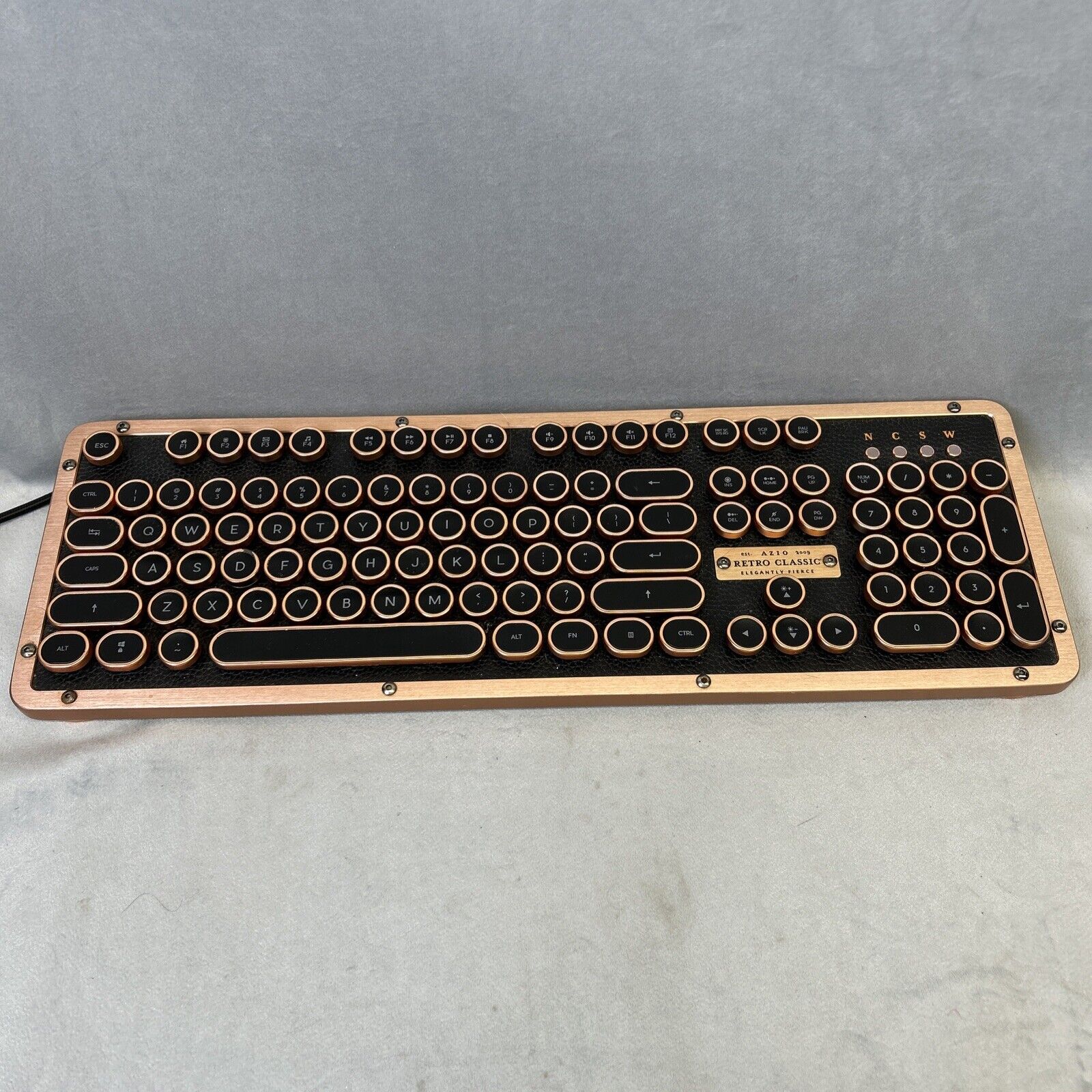 AZIO Keyboard Retro Classic Typewriter Backlit Mechanical Computer USB Rose Gold