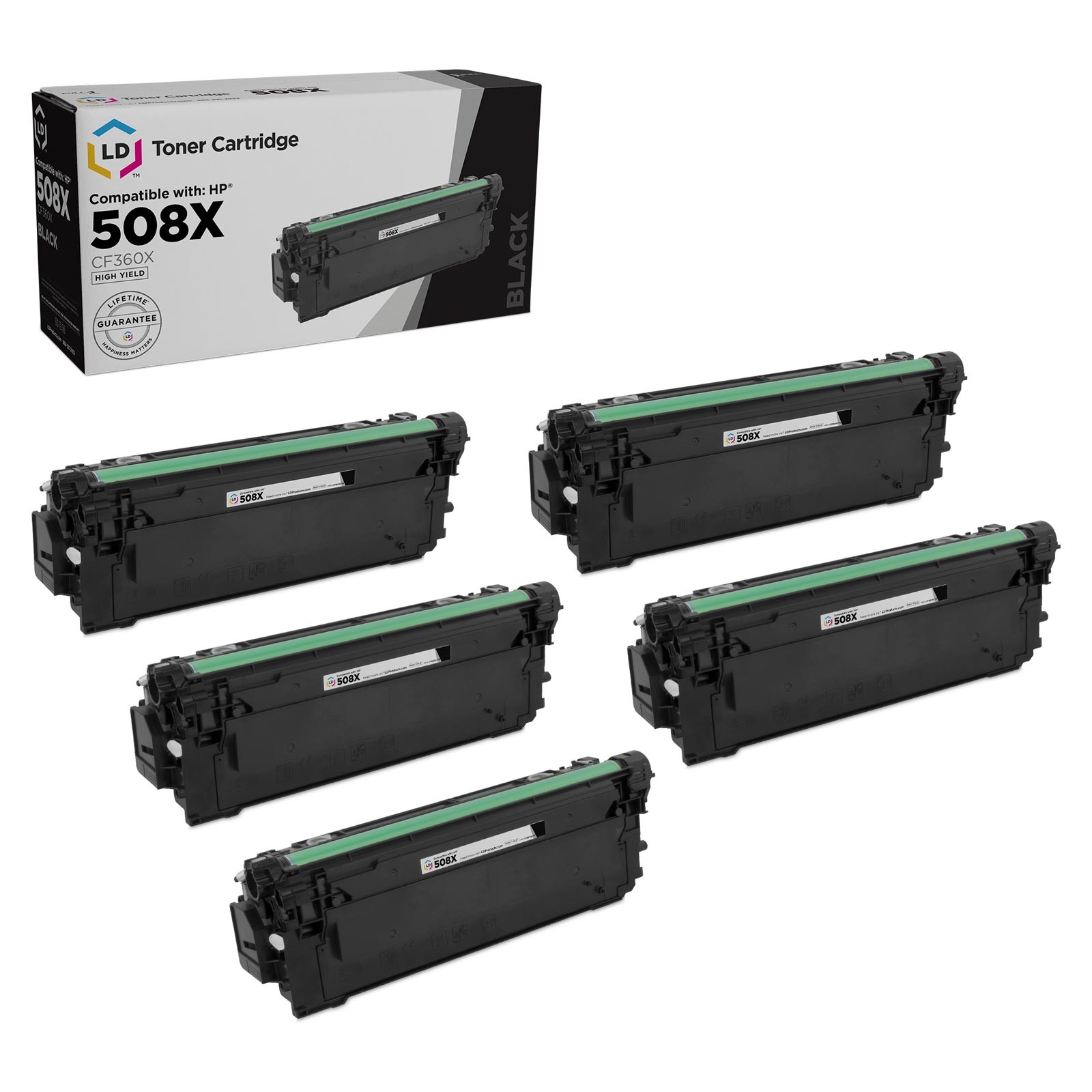 LD Compatible Replacements for HP 508X/CF360X 5PK HY BLK Toners Cartridges