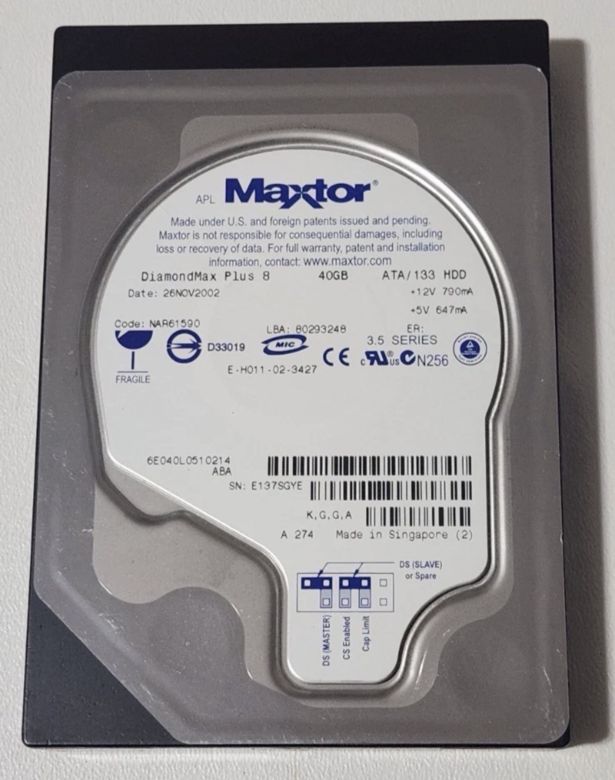 100% Health - Maxtor DiamondMax Plus 8 6E040L0 40GB PATA 3.5" HDD - Low Hours