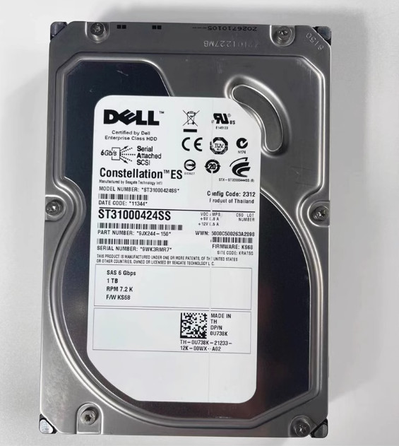 DELL U738K 0U738K ST31000424SS 9JX244-150 1TB 7.2K SAS 3.5" HDD 6Gbps