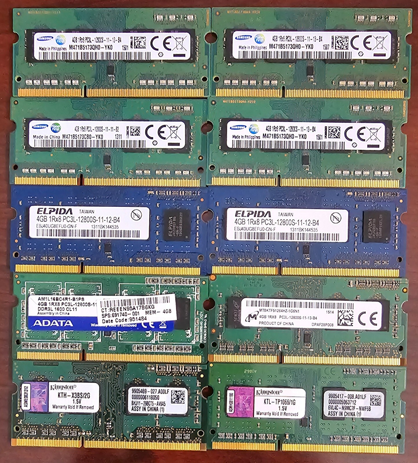 Bulk DDR3L Laptop Memory 1gb, 2gb, 4gb - used, working memory, 10 modules