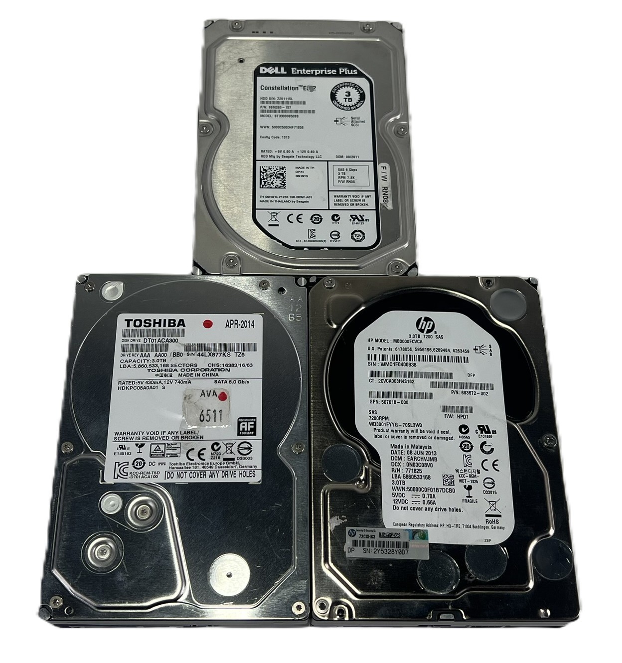 Lot of 20 3TB Mixed Brand/Model 3.5" SAS Hard Disk Drive HDD 7200 RPM (AMX)