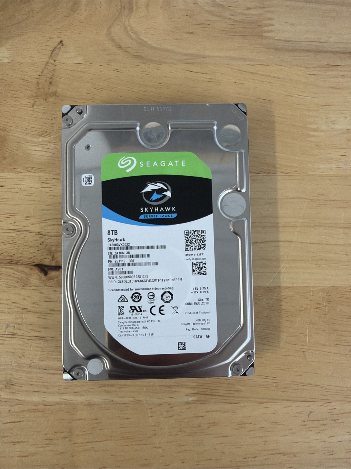 Seagate Skyhawk 8TB 7.2K SATA 3.5" Surveillance HDD ST8000VX0022 Good SMART Test