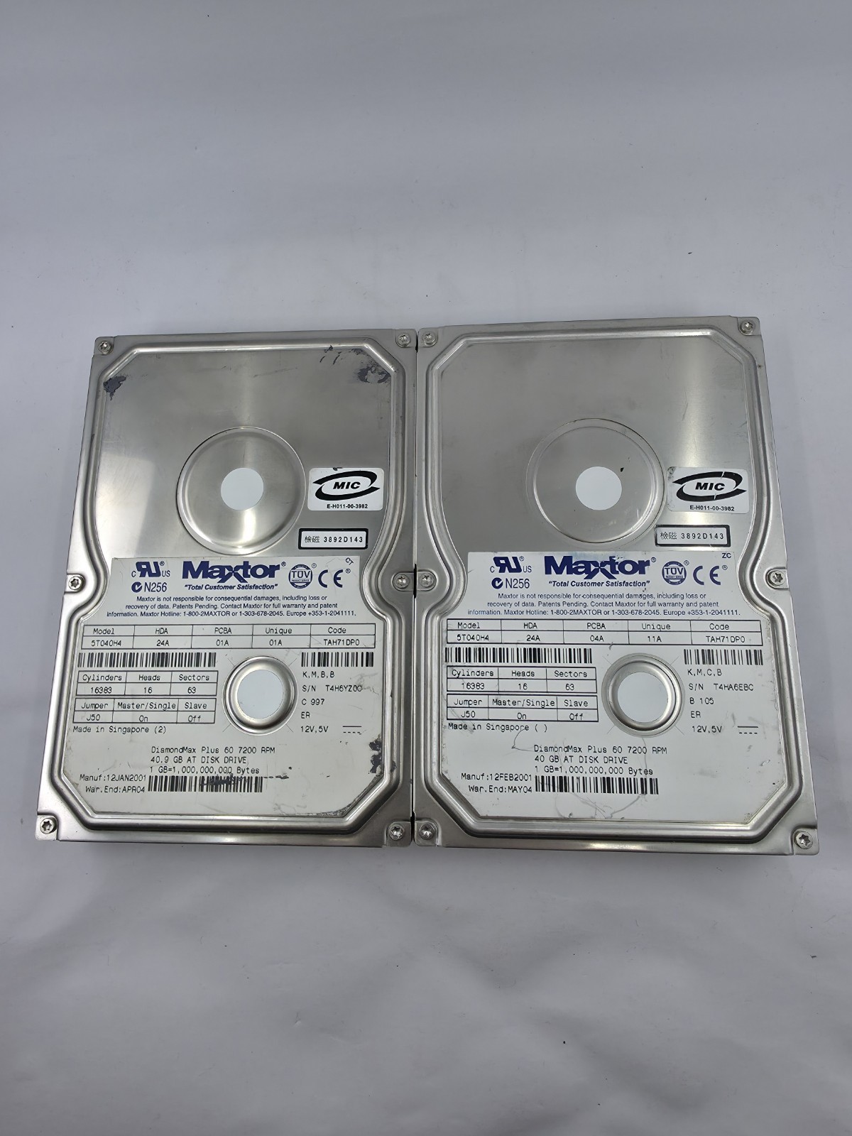 Maxtor 5T040H4 40GB IDE PATA 7200 RPM Hard Drive UNTESTED AS-IS/ PARTS Lot Of 2