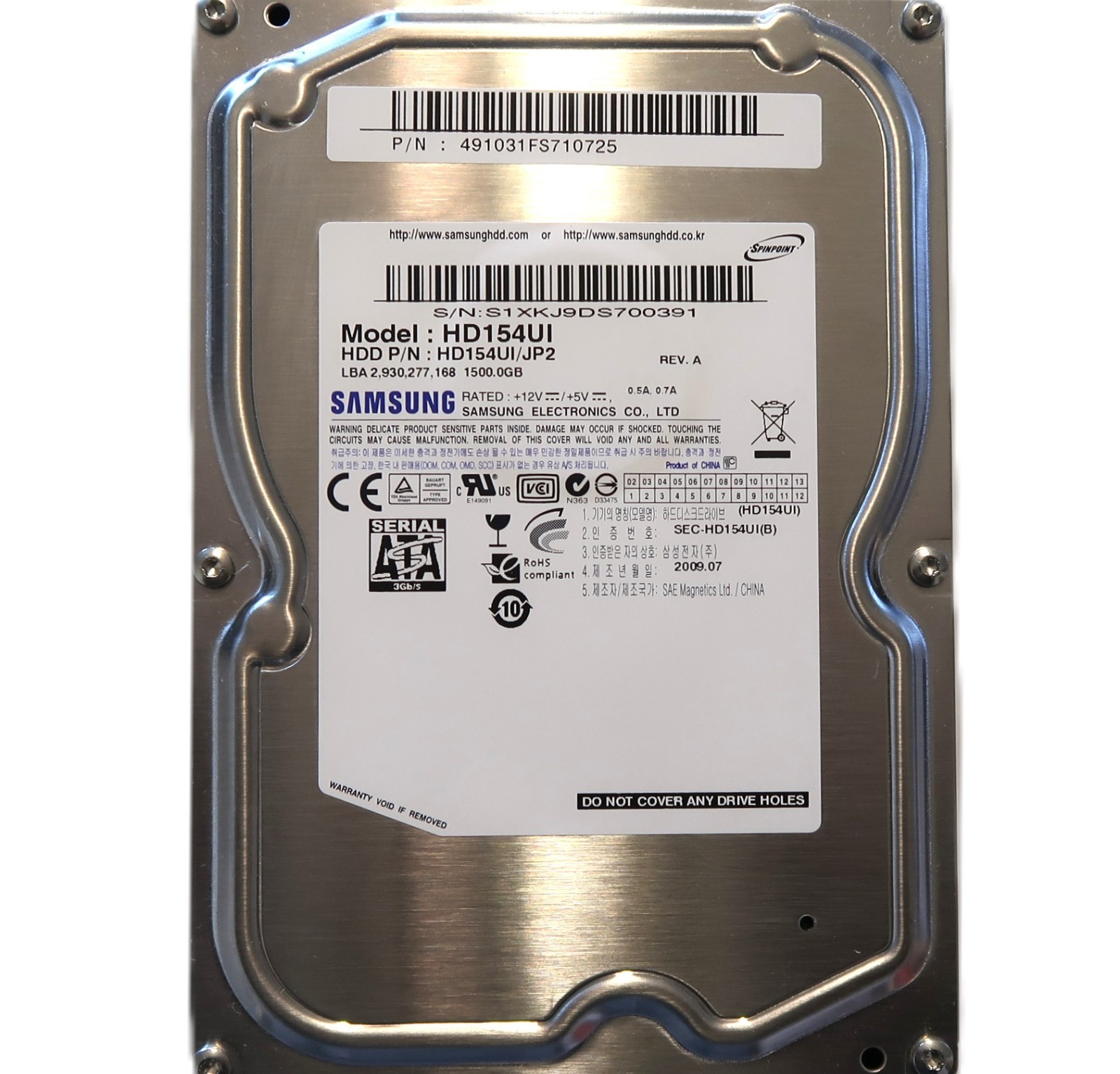 Samsung HD154UI HD154UI/JP2 REVA (S1XK) China 3.5" 1.5TB Sata HDD 2009.07