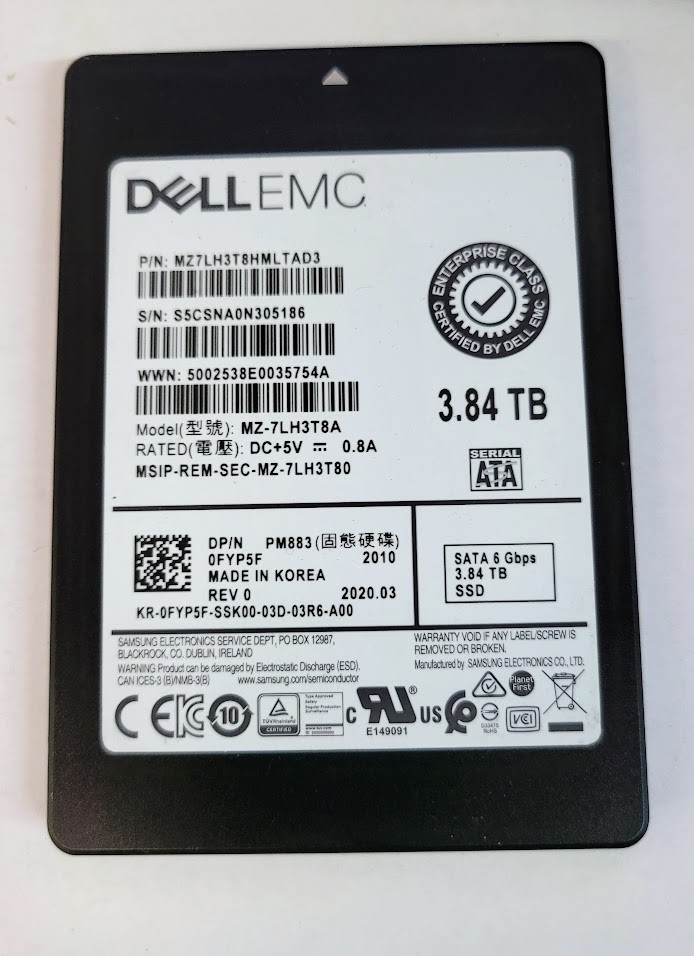 Dell MZ-7LH3T8A 3.84TB 2.5" 6Gb/s SATA Solid State Drive Dell P/N: 0FYP5F