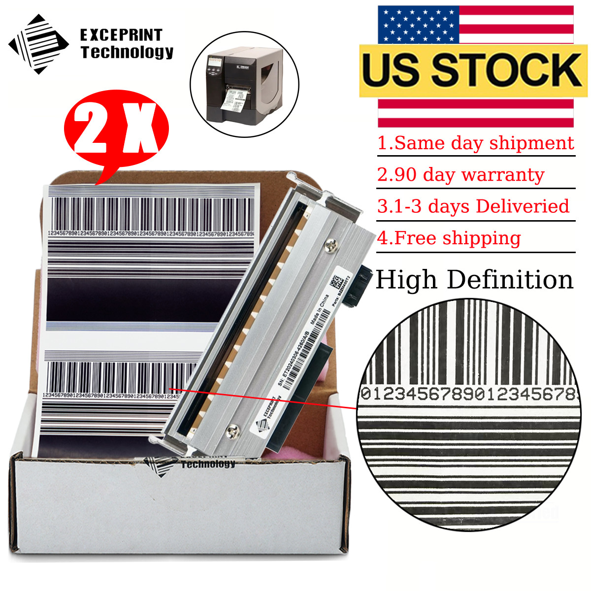 ✅ 2pcs 79800M Printhead for Zebra ZM400 Printer - 203dpi Precision Print Head ✅