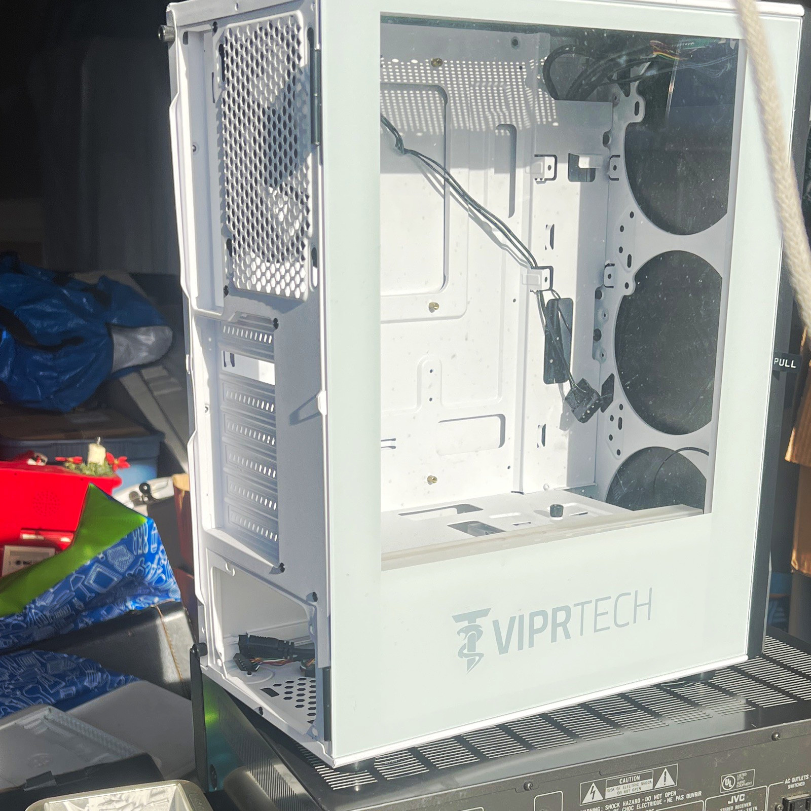 ViprTech White/Black Tempered Glass Steel ATX Mid Tower Case USB Audio Jack