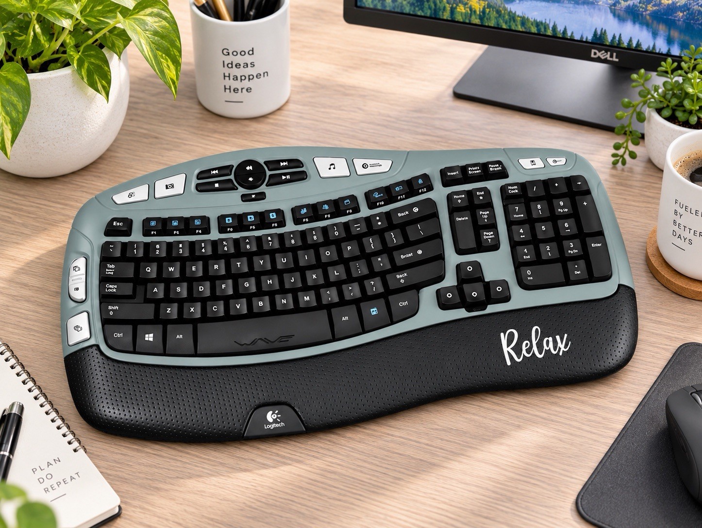 Logitech Comfort Wave K350 Wireless Ergonomic Keyboard Sage Green W/Receiver