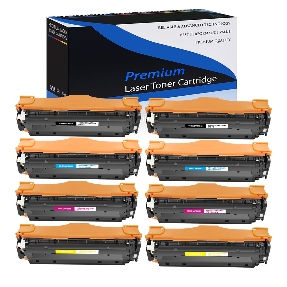8PK Color Toner CC530A CC531A CC532A,CC533A 304A Set for HP LaserJet CP2025dn