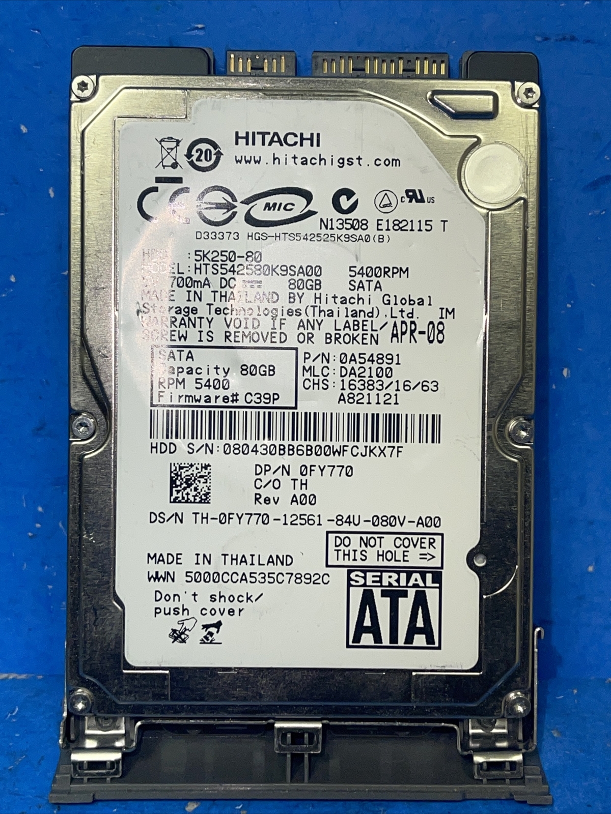 Hitachi Travelstar 5K250 HTS542580K9SA00 80GB Internal 5400RPM 2.5" 0A52127
