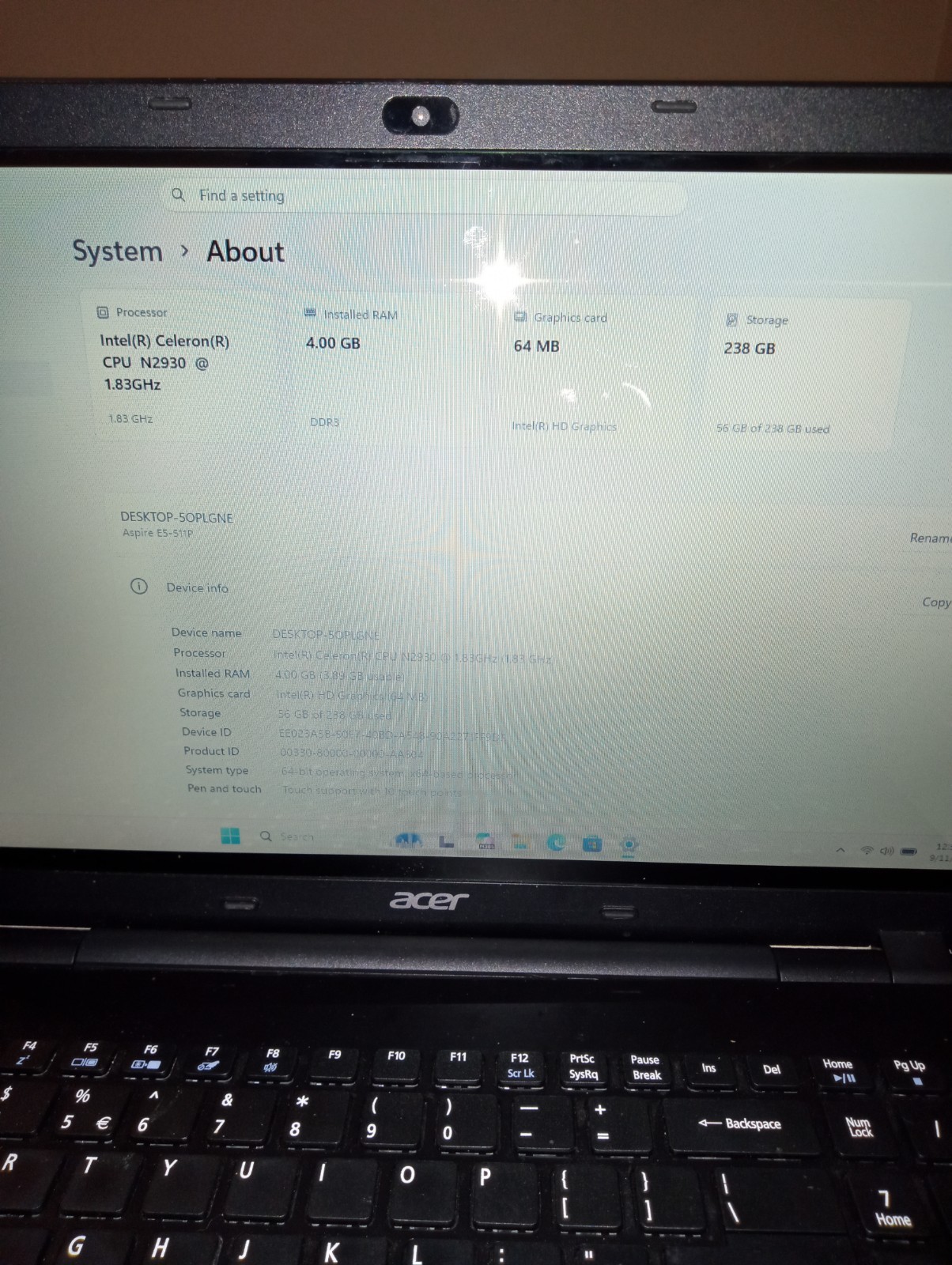 Acer Aspire E15 Touchscreen Celeron 1.83ghz Processor 4GB RAM 256gb SSD HD Fast 