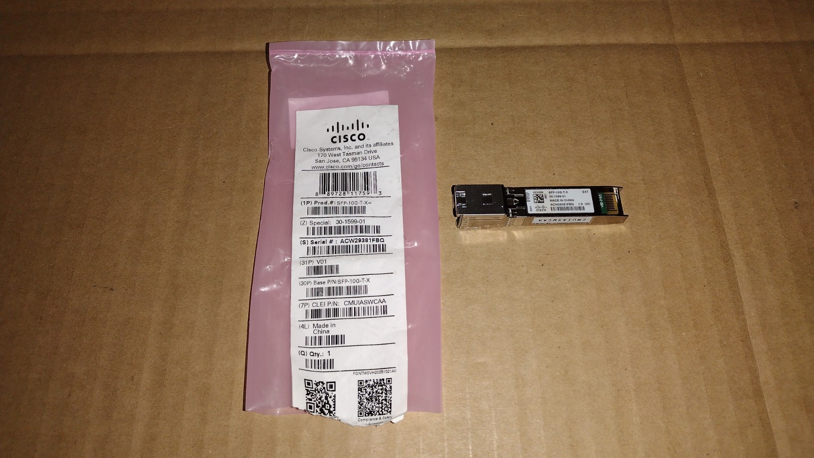 Cisco SFP-10G-T-X 10GBps copper SFP Cisco Original OEM Hologram