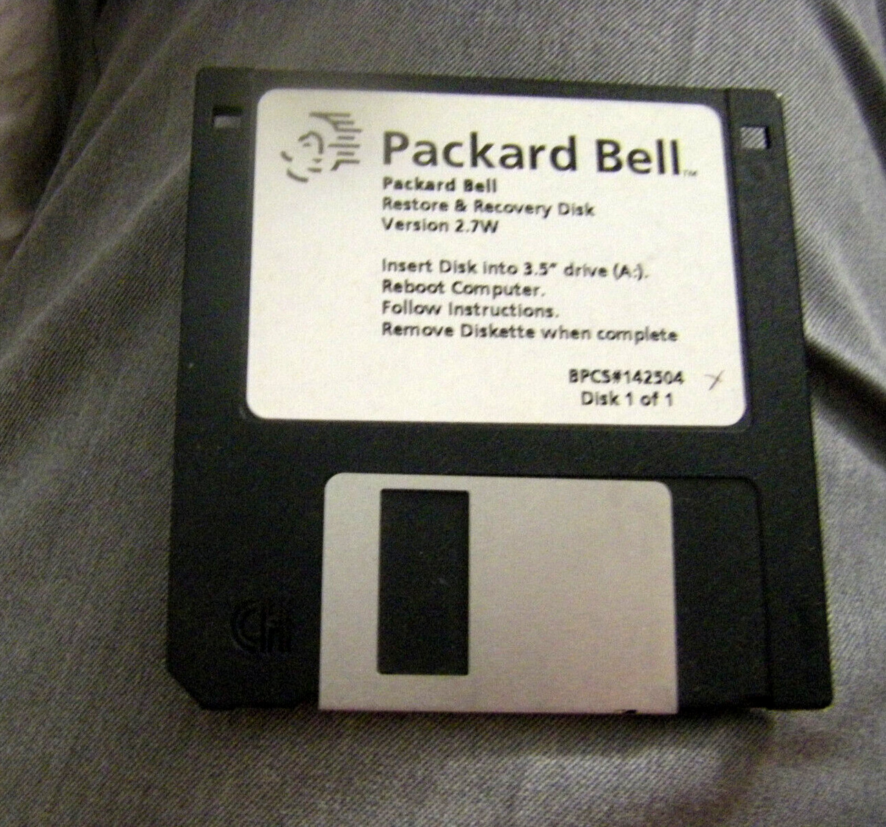 Packard Bell Master Restore Diskette V 2.7 W Floppy 3.5 Disk Computer Vtg