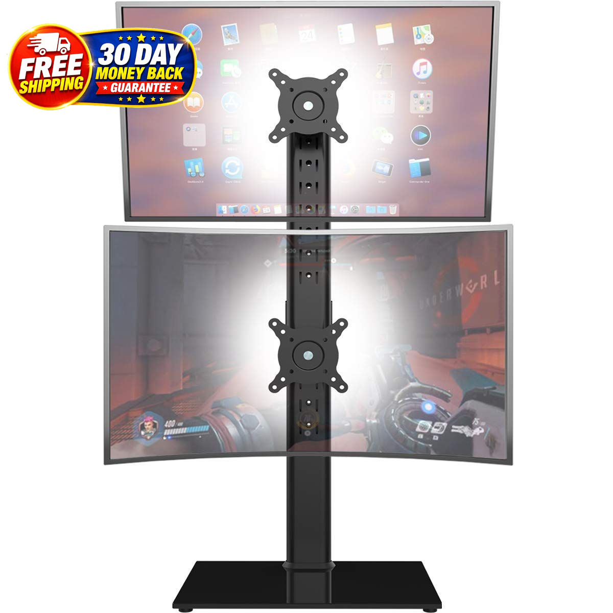 Dual Monitor Stand - 13"-34" MONITOR STAND WITH TEMPERED GLASS, Black