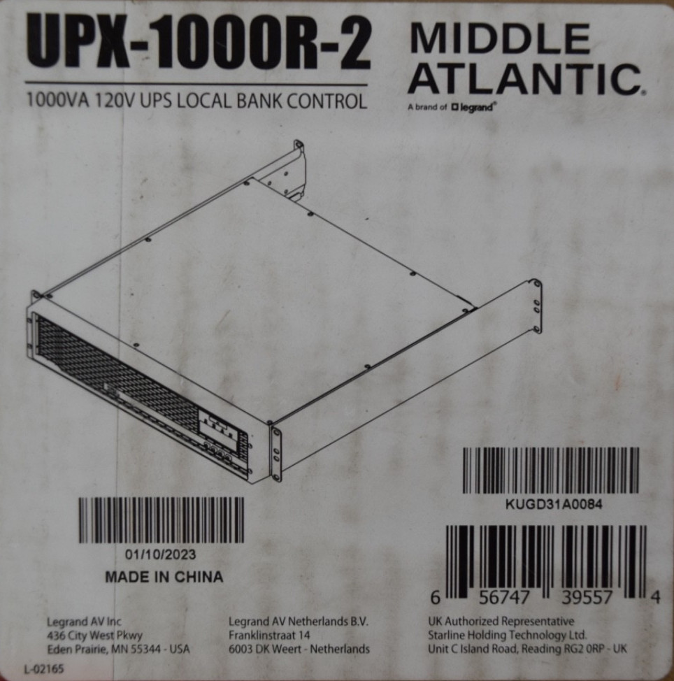 Middle Atlantic UPX-1000R-2  Line Interactive UPS 1000VA 120V Local Bank Control