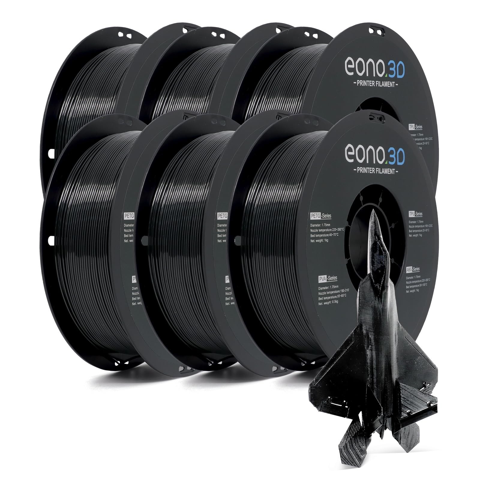 PETG Filament 1.75mm Black 6kg Bundle High PETG, Petg 1kg*6