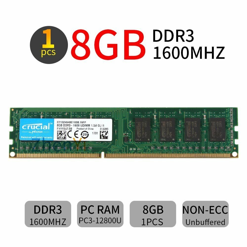 8GB 4GB 2GB DDR3 PC3-12800U 1600MHz  240PIn DIMM Desktop Memory For Crucial LOT